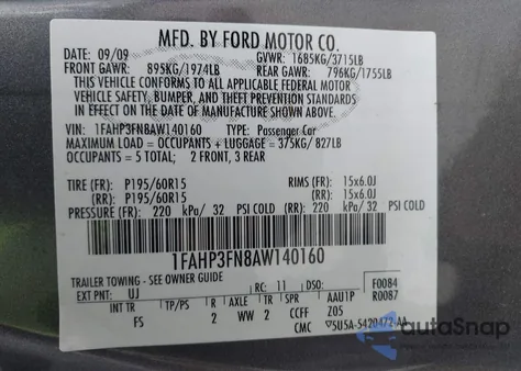 2010 Ford Focus Se z USA, uszkodzony, nr VIN 1FAHP3FN8AW140160